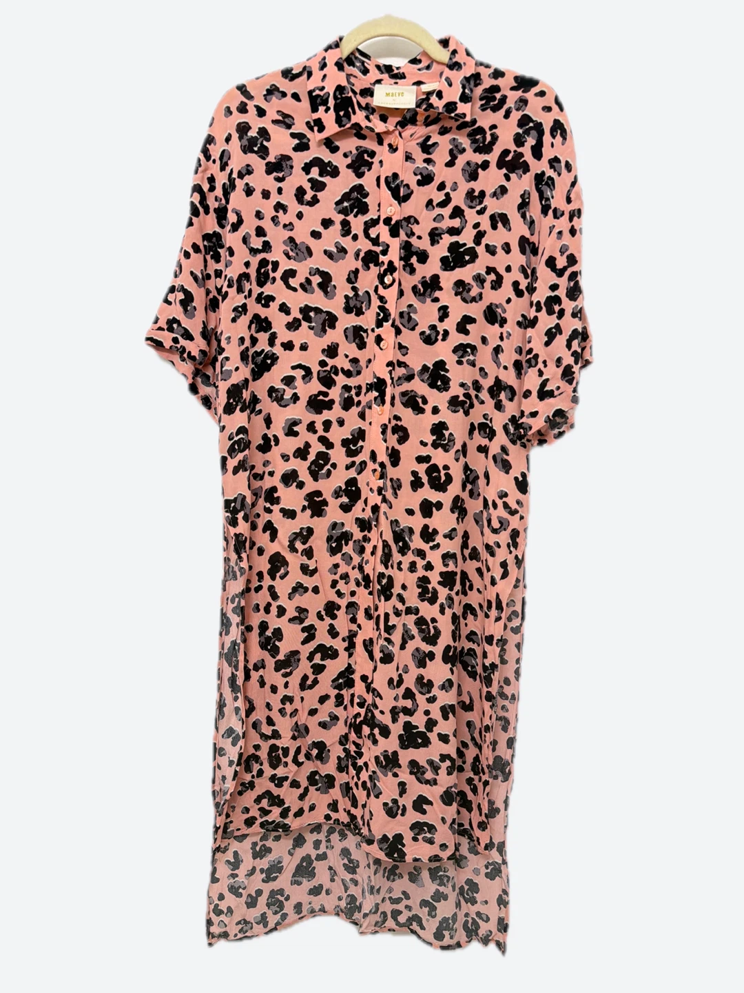 ANTHROPOLOGIE Pink Leopard Print Shirt Dress | Size Medium