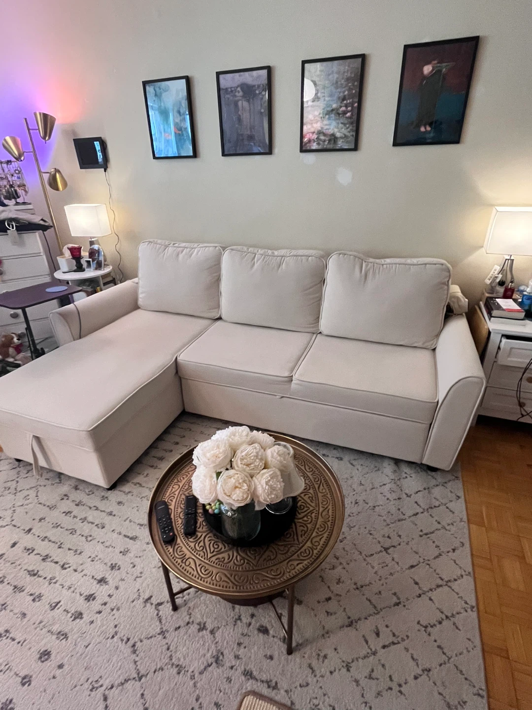 Cream Sectional Sofa with Storage