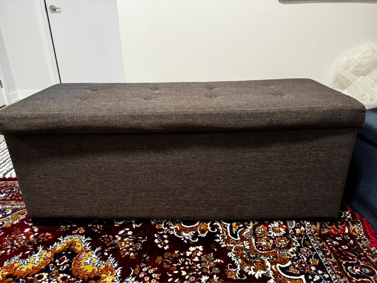 Dark Grey Storage Ottoman Bench – Spacious & Stylish!