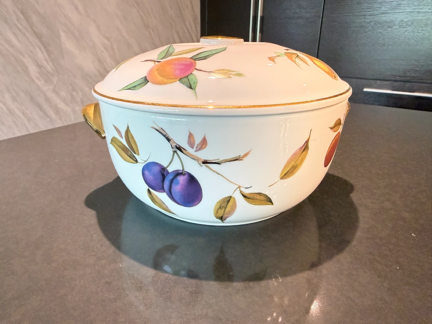 Vintage Ceramic Serving Dish with Fruit Motif