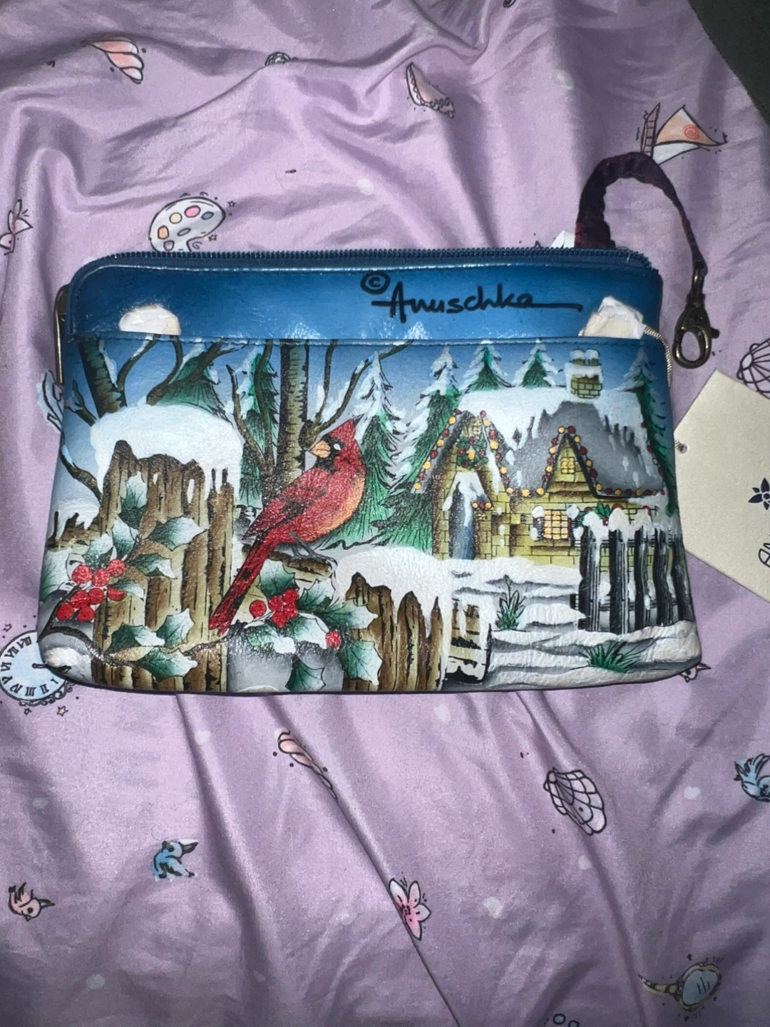 Anuschka Small Wallet Clutch - Winter Cardinal Scene
