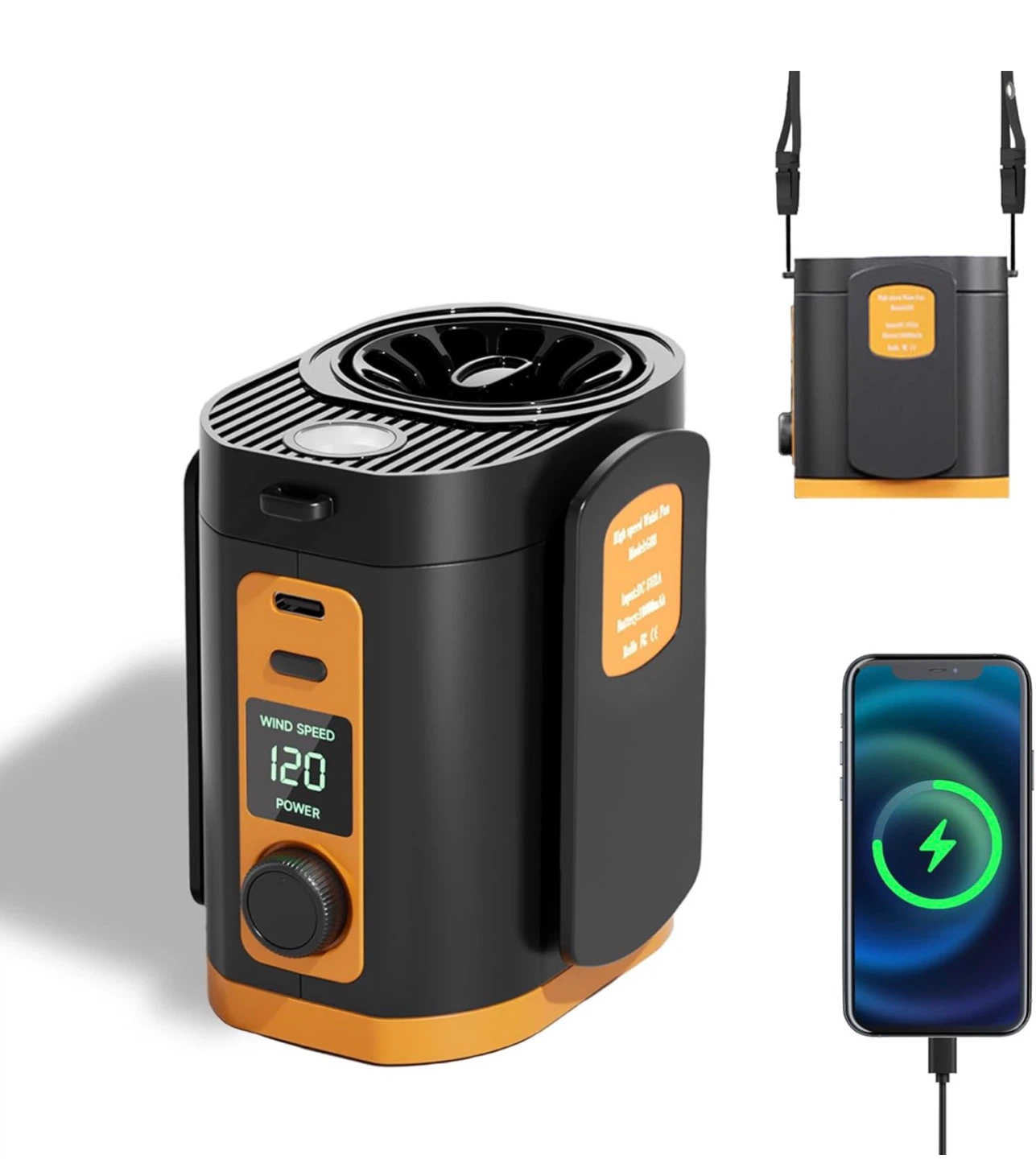 Portable Clip-On Fan with Power Bank & LED Light