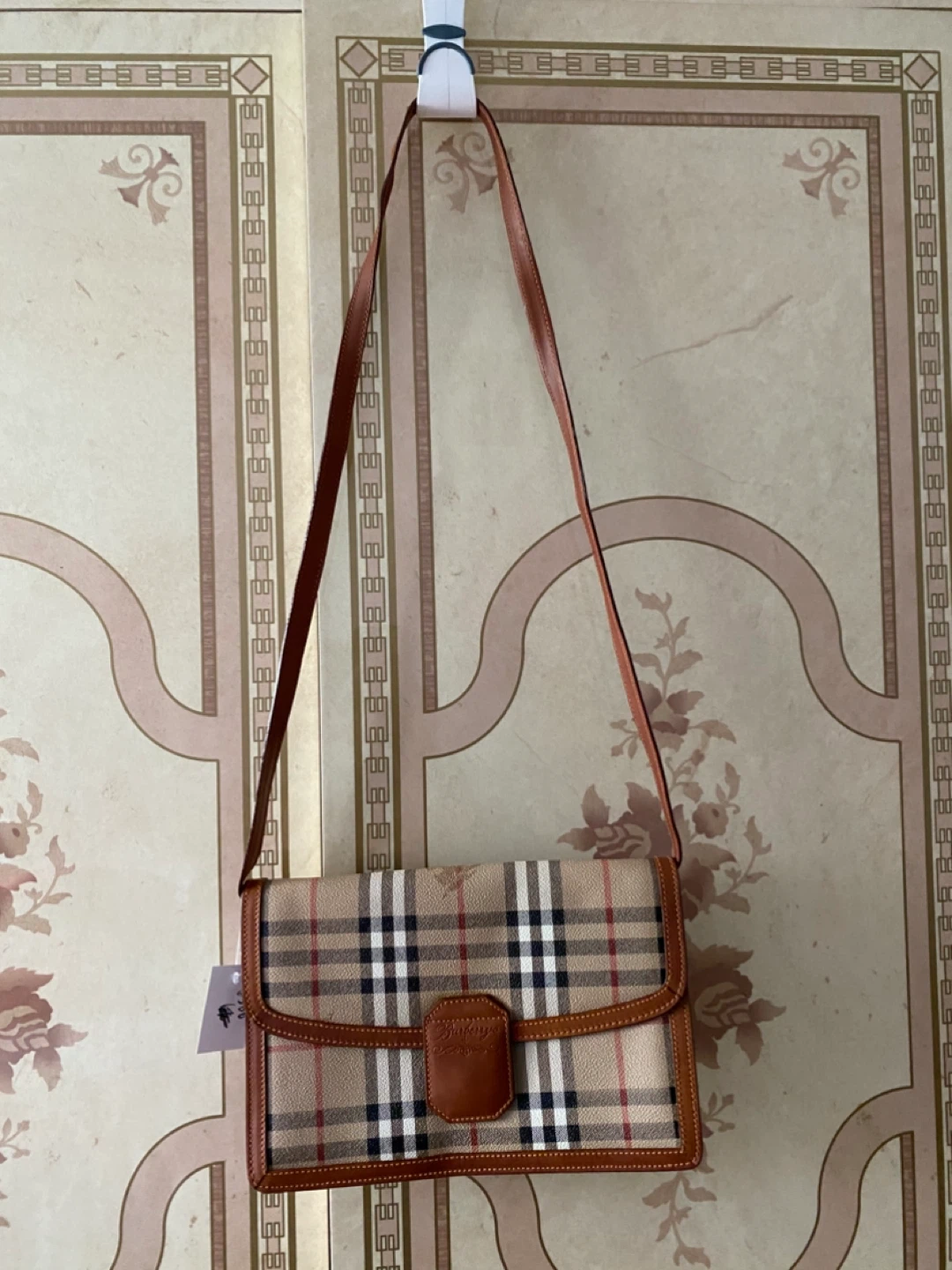 Burberry Nova Check Leather Trim Shoulder Bag