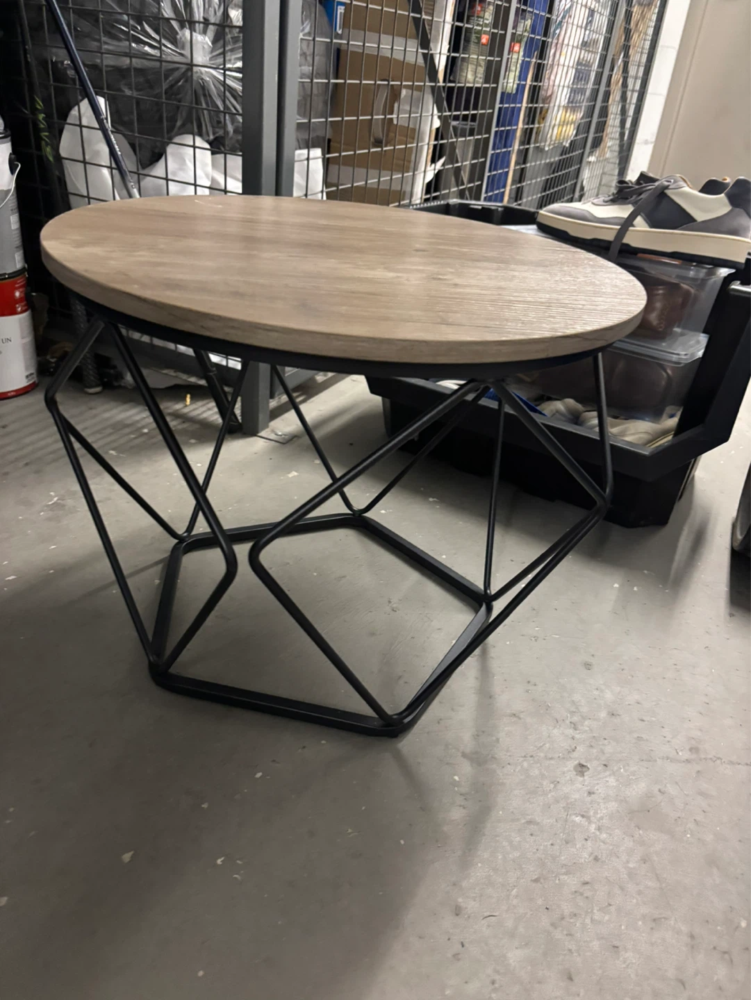 Round Wood Coffee Table with Geometric Base - photo 2