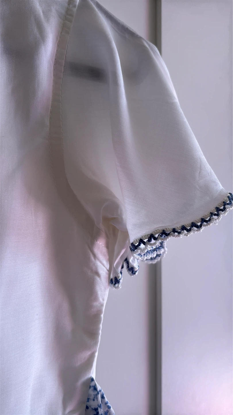 Alam's Baby Wear White Cotton Dress with Blue Floral Pattern - photo 3