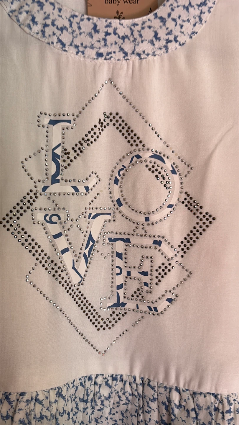 Alam's Baby Wear White Cotton Dress with Blue Floral Pattern - photo 2