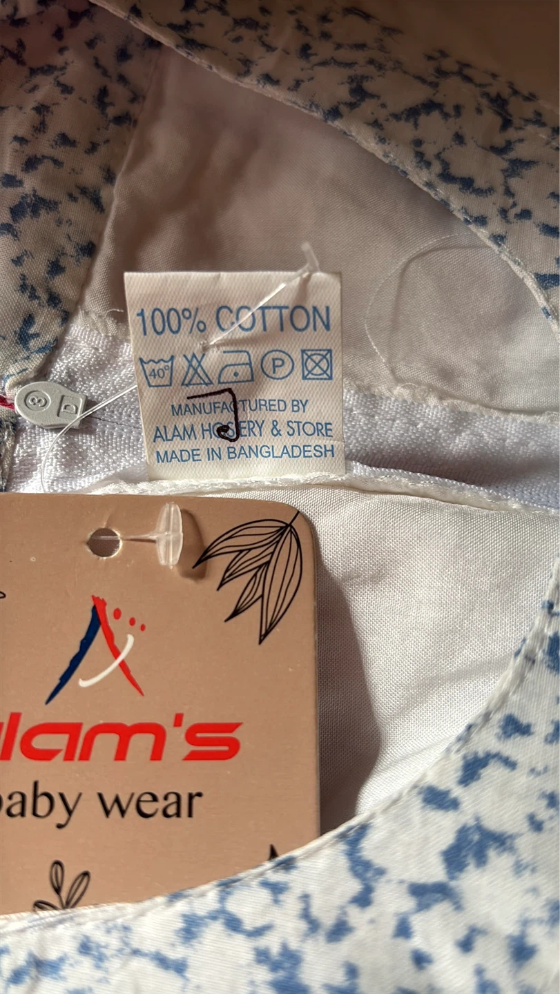 Alam's Baby Wear White Cotton Dress with Blue Floral Pattern - photo 4