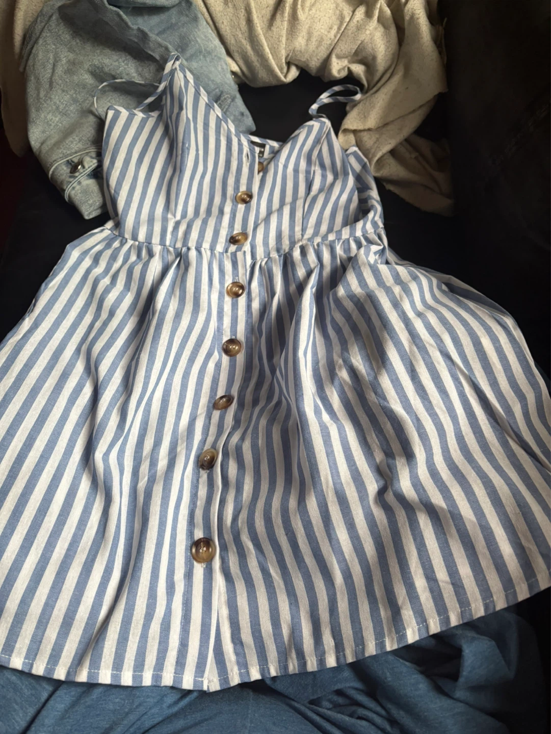 Blue and White Striped Button-Front Dress