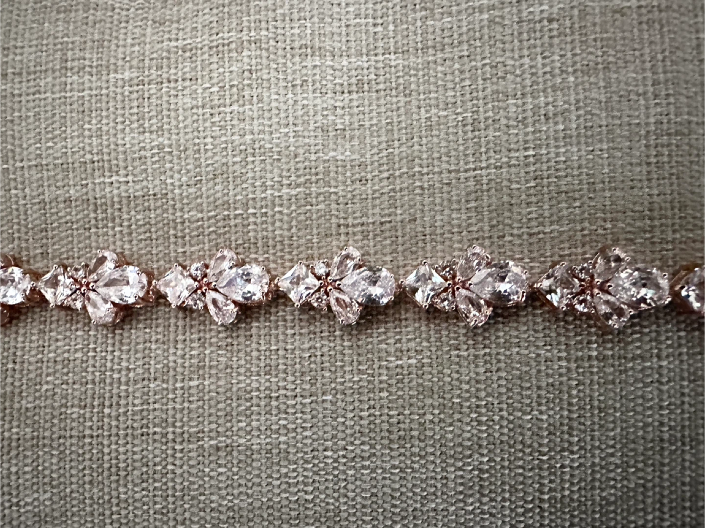 Rose Gold Tone Bracelet with Clear Crystal Flowers