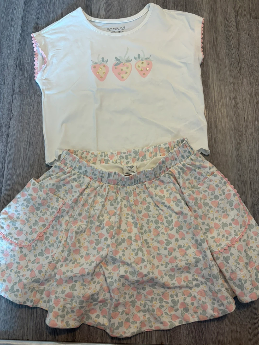 Rachel Zoe Girls Strawberry Print T-Shirt & Skort Set