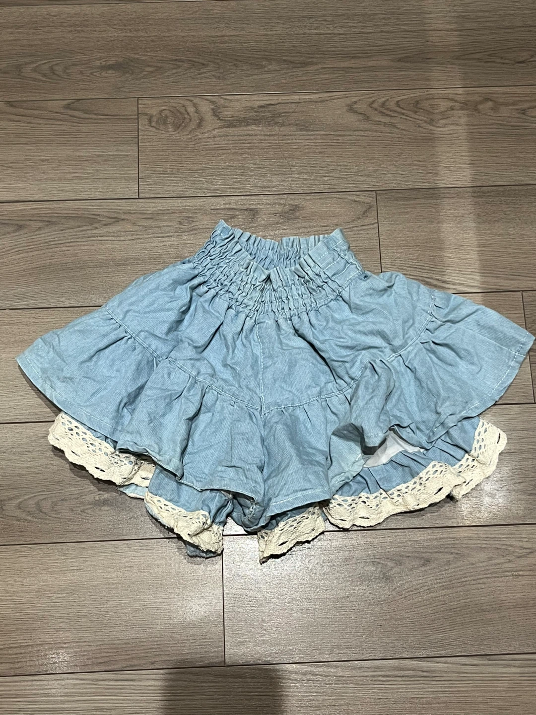 Light Blue Denim Skort with Lace Trim