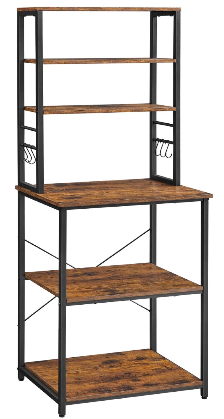 Rustic Brown Kitchen Baker's Rack with Storage Shelves - photo 2