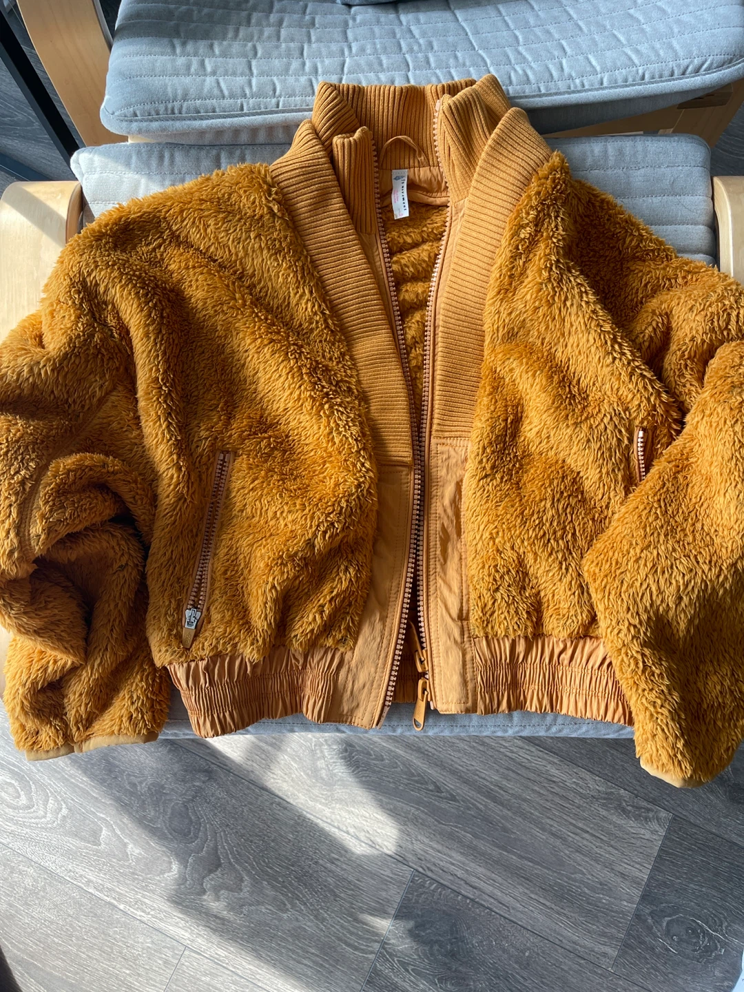 Golden Fuzzy Cropped Zip-Up Jacket