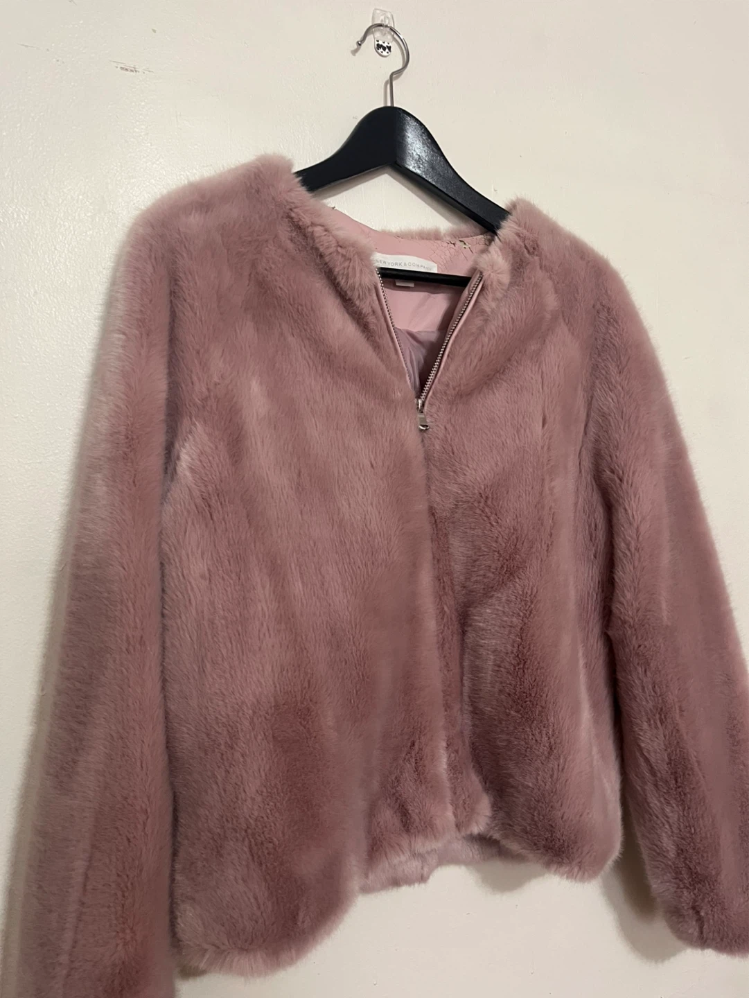 NY & Co Pink Faux Fur Bomber Jacket (**small defect inside) - photo 3