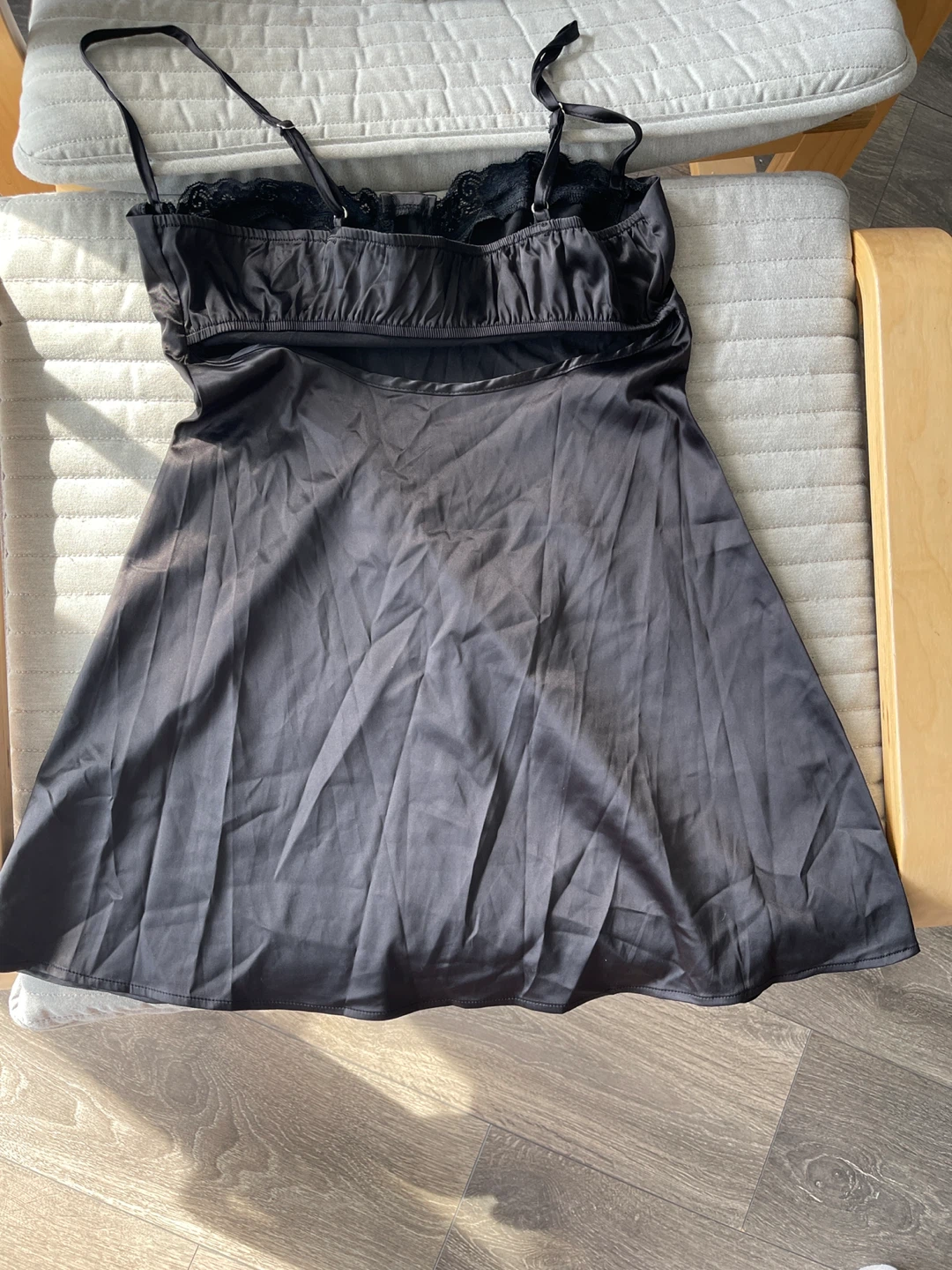 Black Satin Lace Slip Dress - photo 3