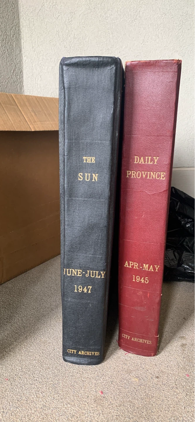 Archival The Sun June/July 1947  & Daily Province April/May 1945