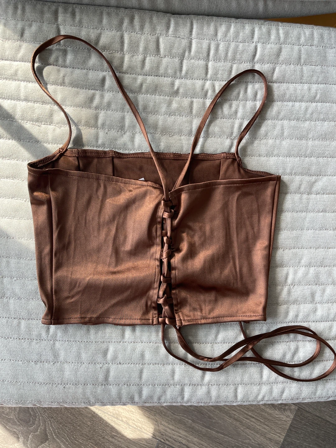 Brown Satin Corset Crop Top - photo 2