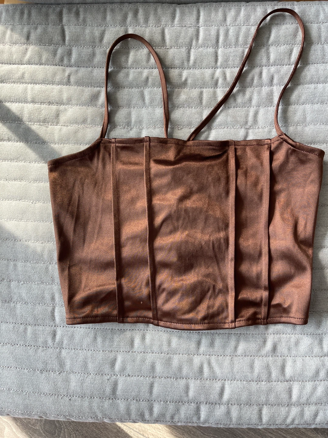 Brown Satin Corset Crop Top