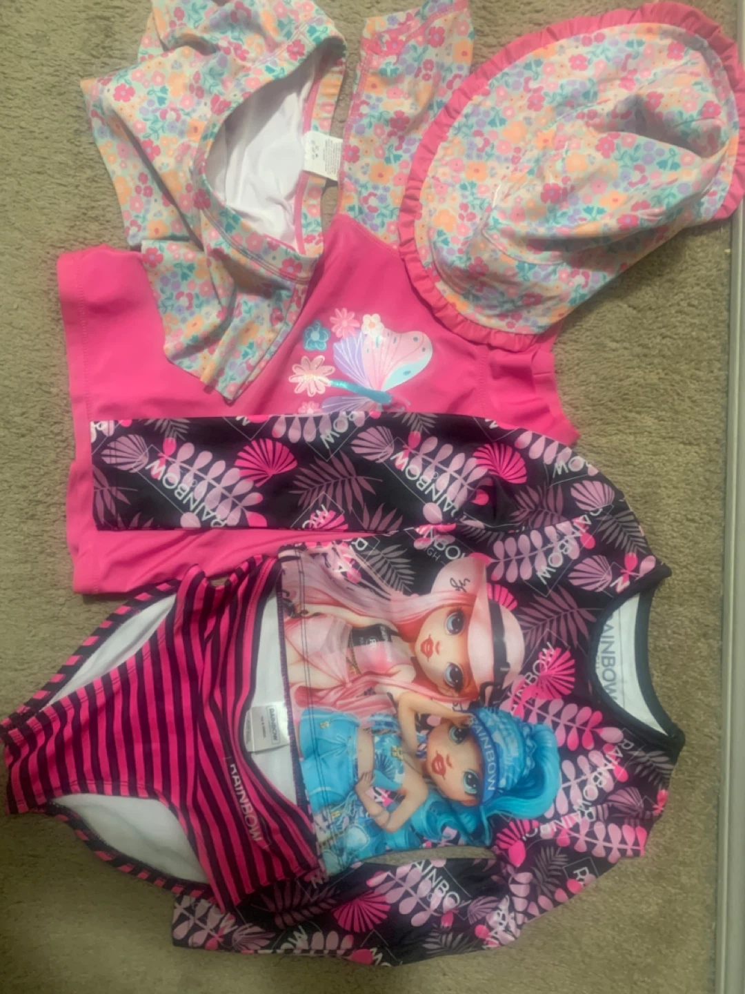 Rainbow High Girls Swimsuit Rashguard & Hat Set