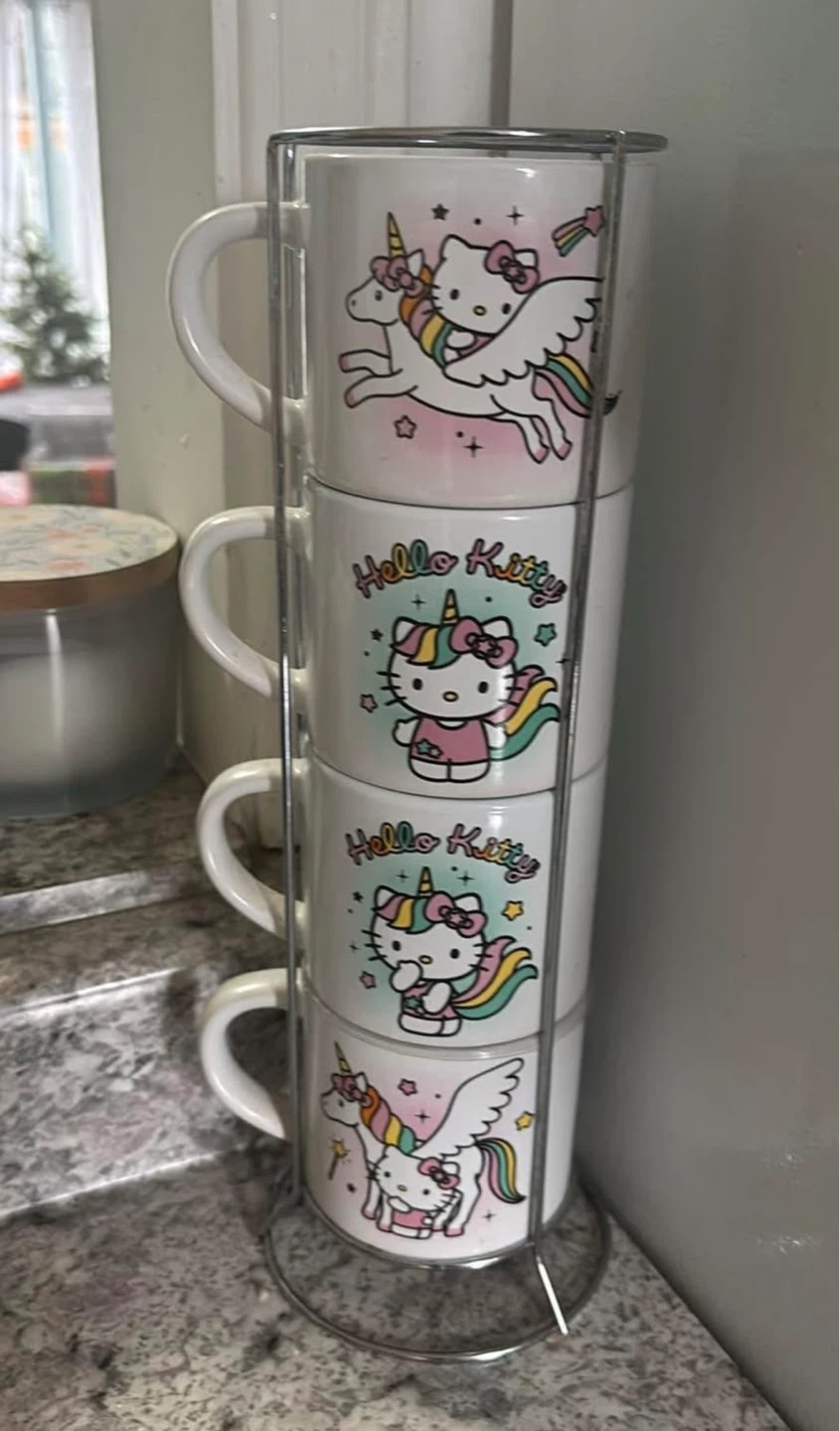 Hello Kitty Unicorn Stacking Mugs with Rack
