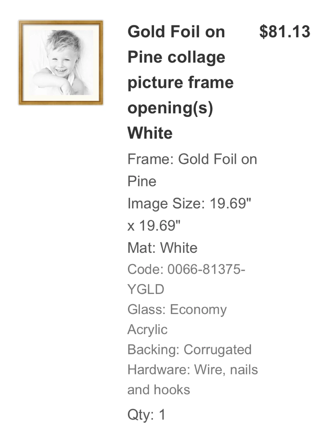 Ornate gold picture frame with mat, 26 x 26 inches - photo 2