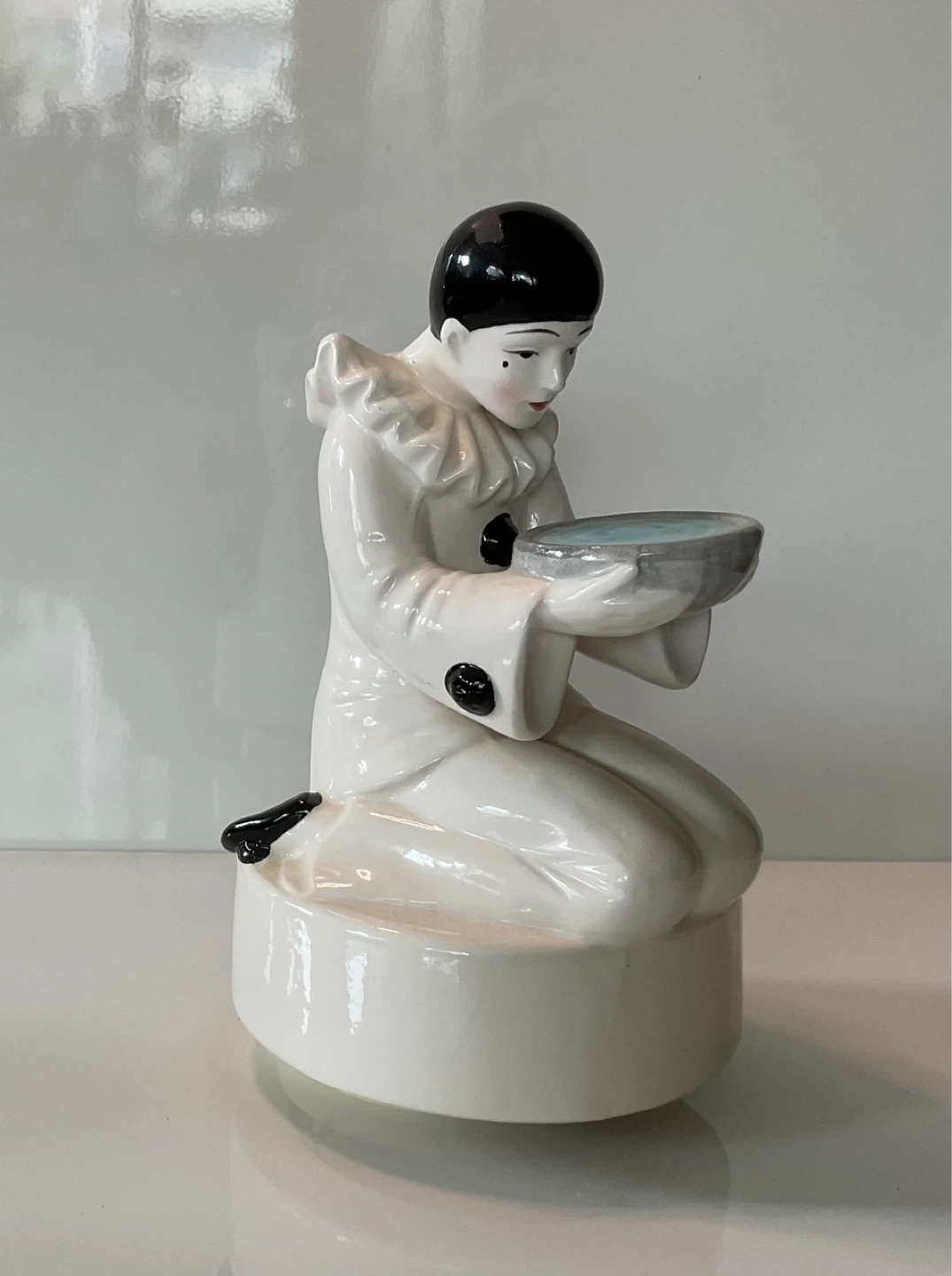 Vintage Pierrot Clown Music Figurine with Bowl