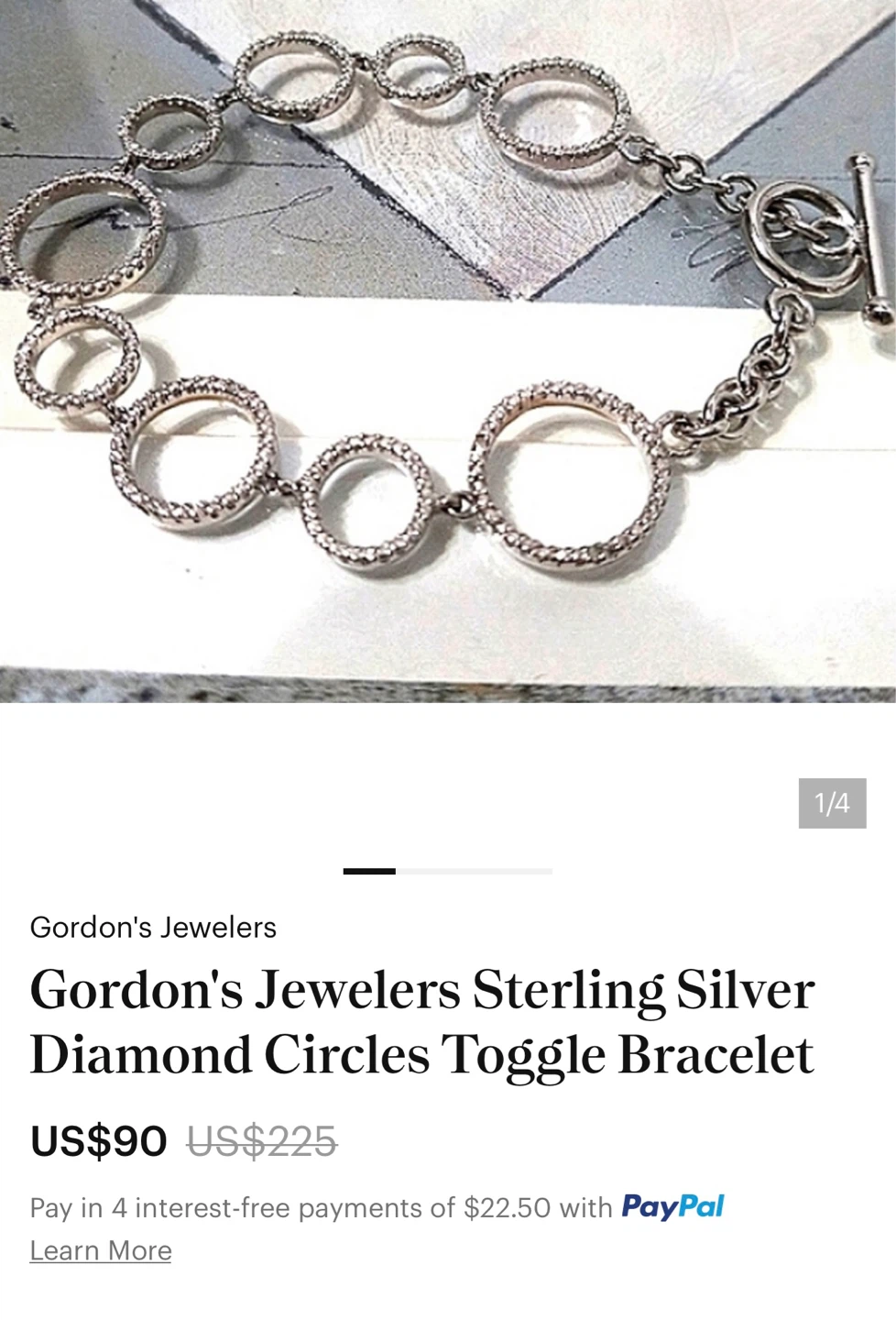 925  Sterling Silver Diamond Circles Toggle Bracelet - photo 4