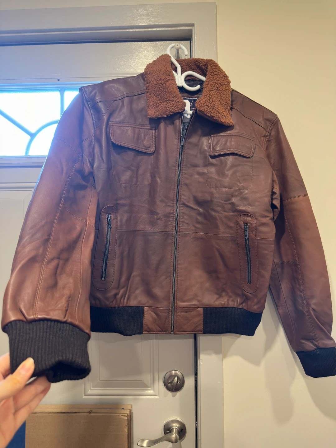 Brown Leather Bomber Jacket
