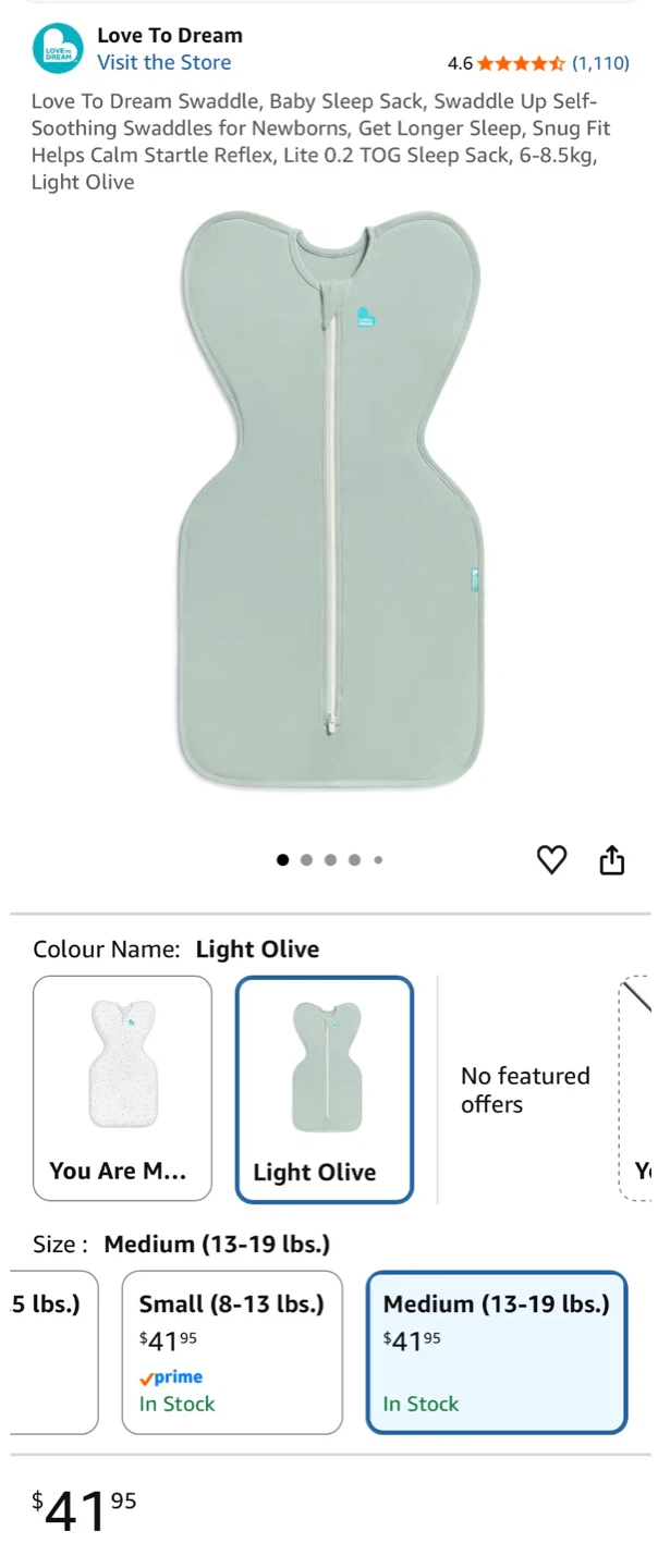 UNUSED Love To Dream Swaddle Lite 0.2 TOG, 6-8.5kg.