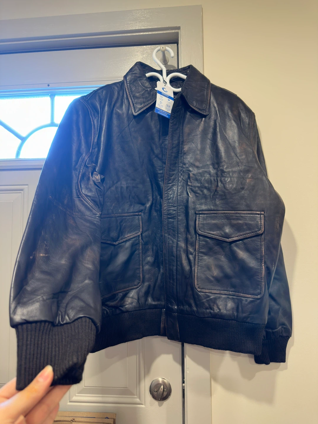 Brown Leather Bomber Jacket