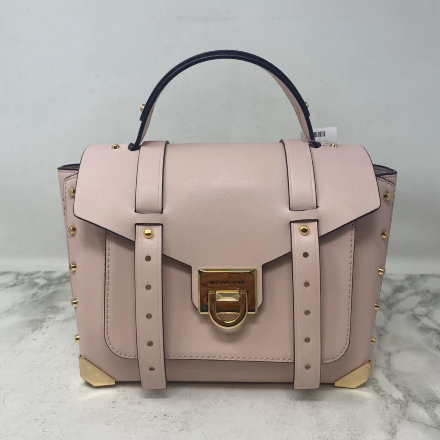 Michael Kors Pink Studded Leather Satchel Handbag