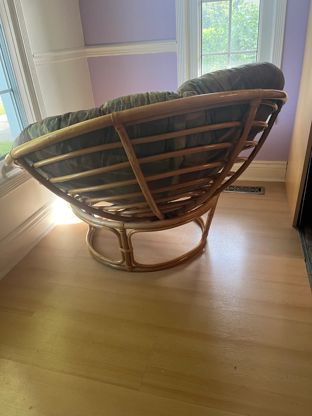 Bamboo Papasan Chair with Plaid Cushion