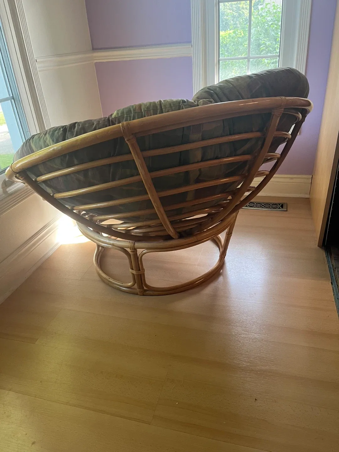 Bamboo Papasan Chair with Plaid Cushion