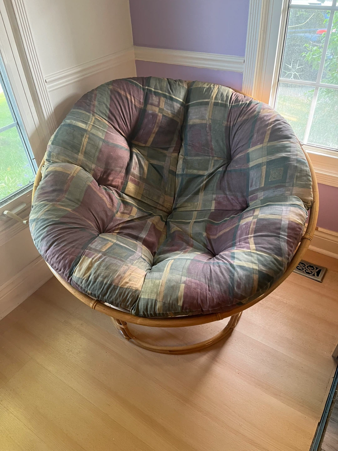 Bamboo Papasan Chair with Plaid Cushion - photo 2