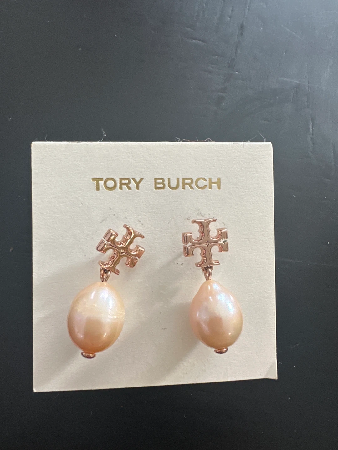 Tory Burch Rose Gold Pearl Drop Earrings
