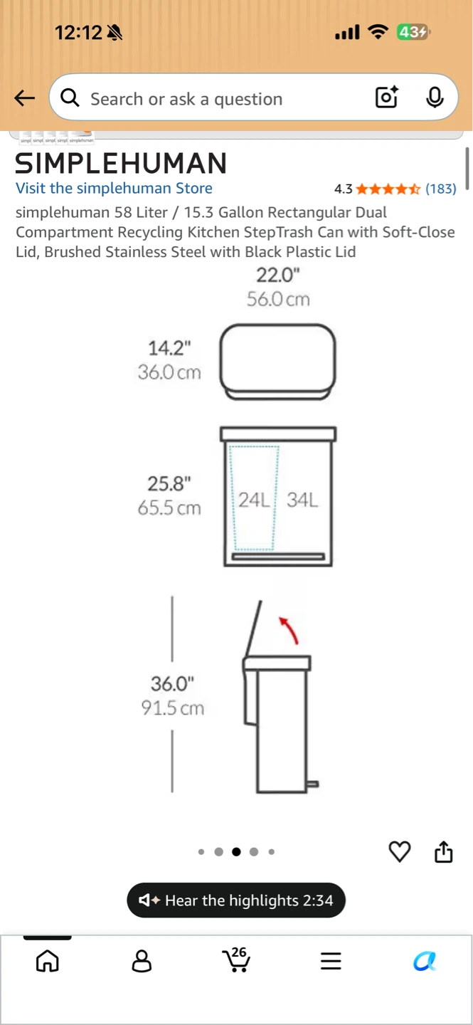 simplehuman Rectangular Dual  Trash Can - photo 5