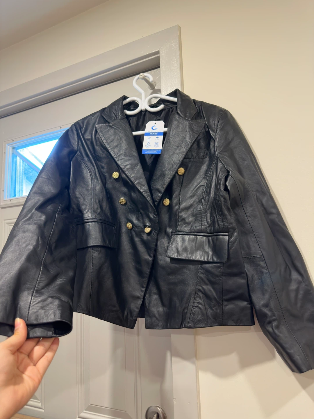 Black Double Breasted Leather Blazer (genuine leather)