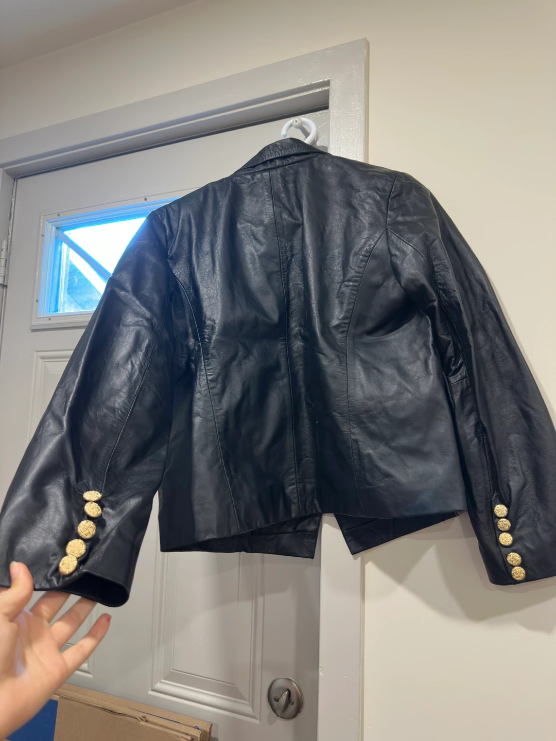 Black Double Breasted Leather Blazer (genuine leather) - photo 3