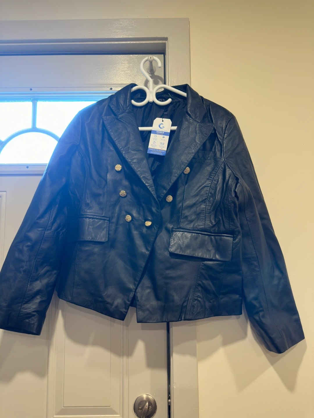 Black Double Breasted Leather Blazer (genuine leather) - photo 2
