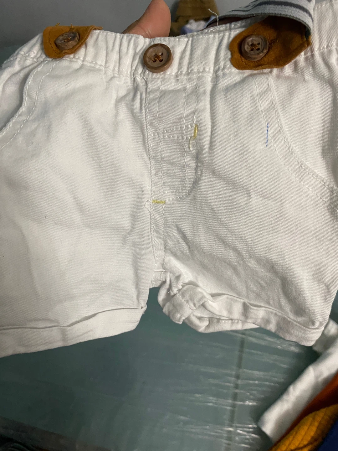 White Baby Shorts with Suspenders Size 3/6M - photo 2