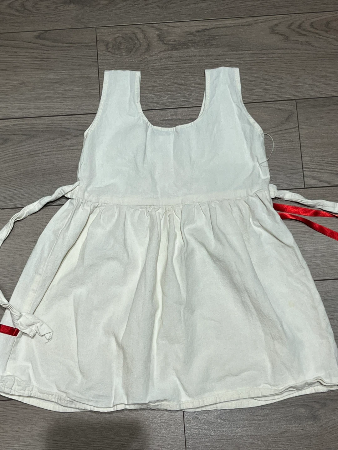 Girls' White Dress with Floral Print and Red Ribbons - photo 2