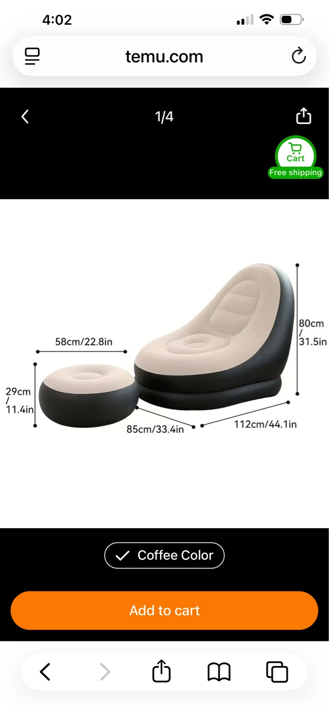 NEW - Inflatable Chair and Ottoman Set - Coffee Color