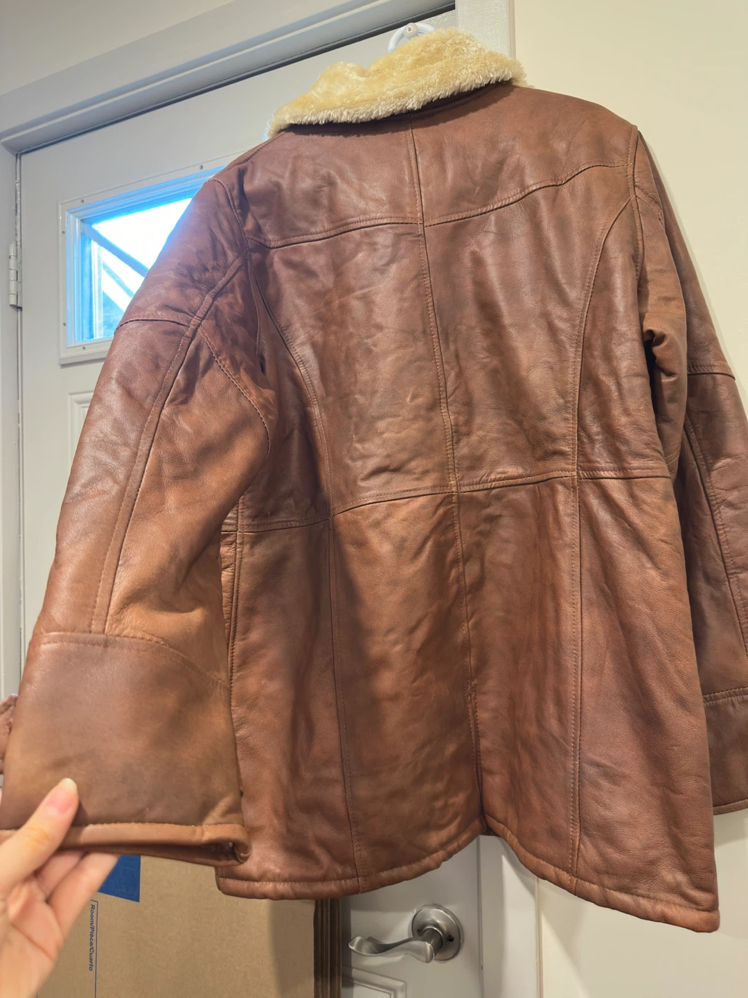 Brown genuine Leather Fur Collar Jacket - photo 3