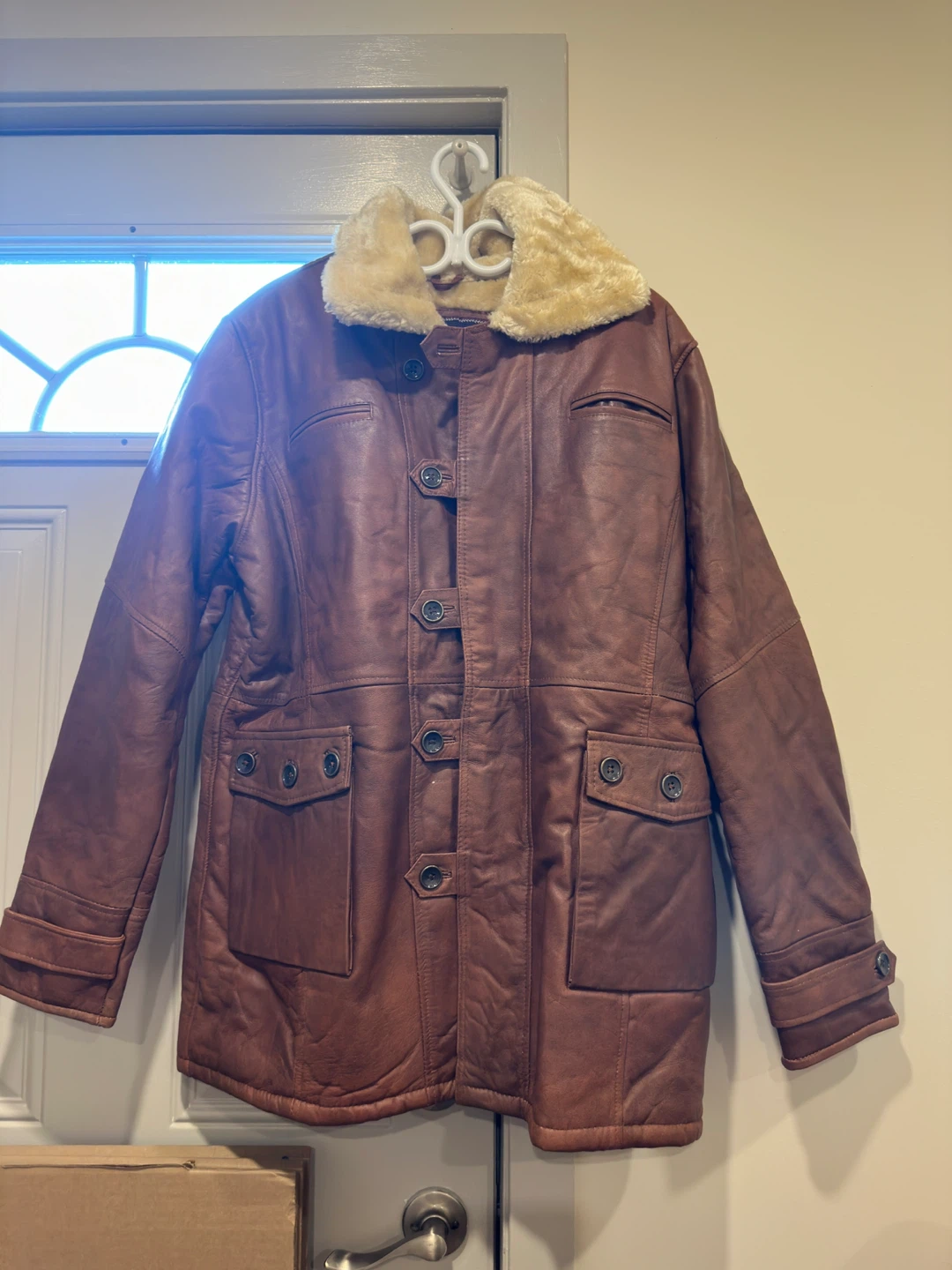 Brown genuine Leather Fur Collar Jacket - photo 2