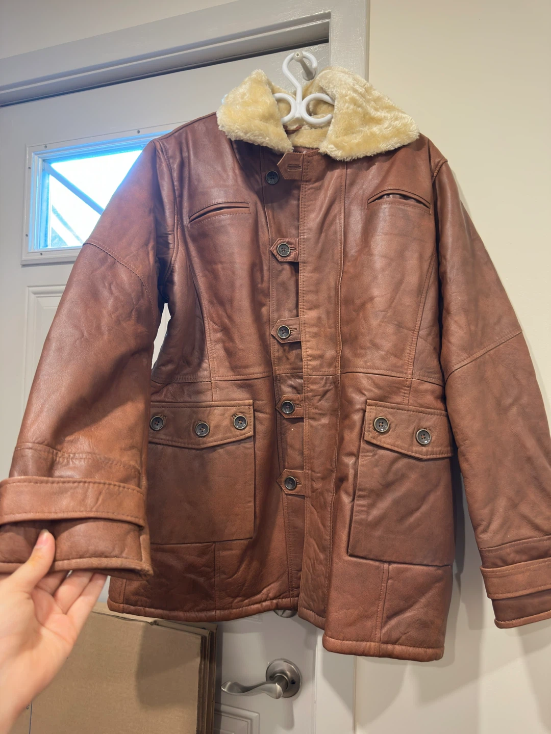 Brown genuine Leather Fur Collar Jacket