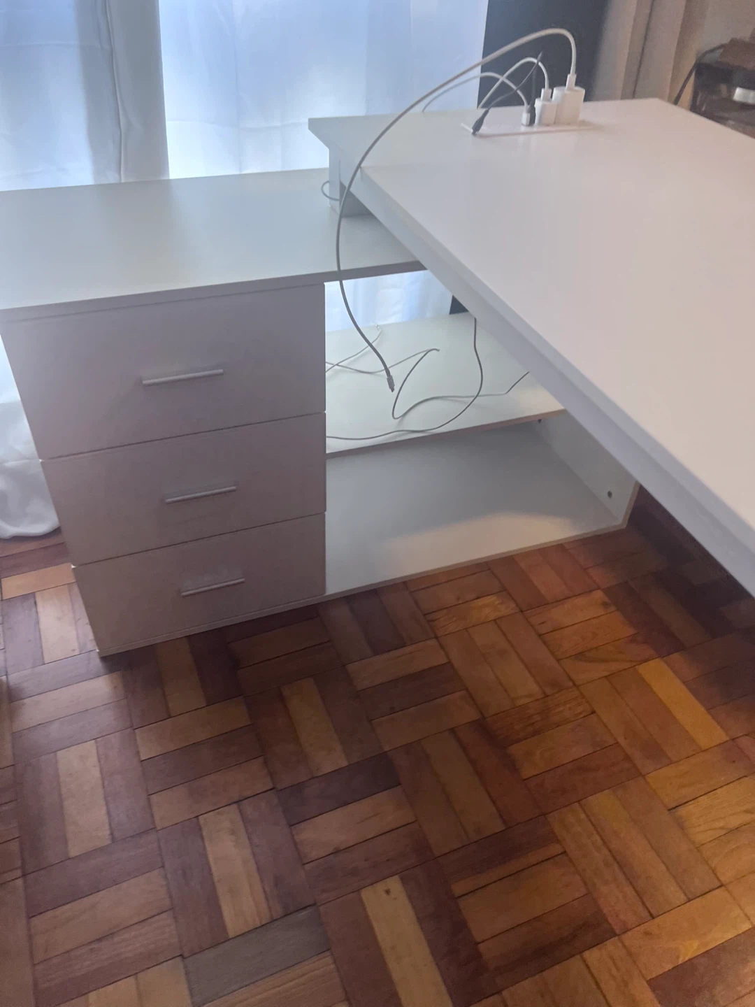 Spacious L-Shaped Desk with Built-in Power Strip + 3 drawers - photo 3