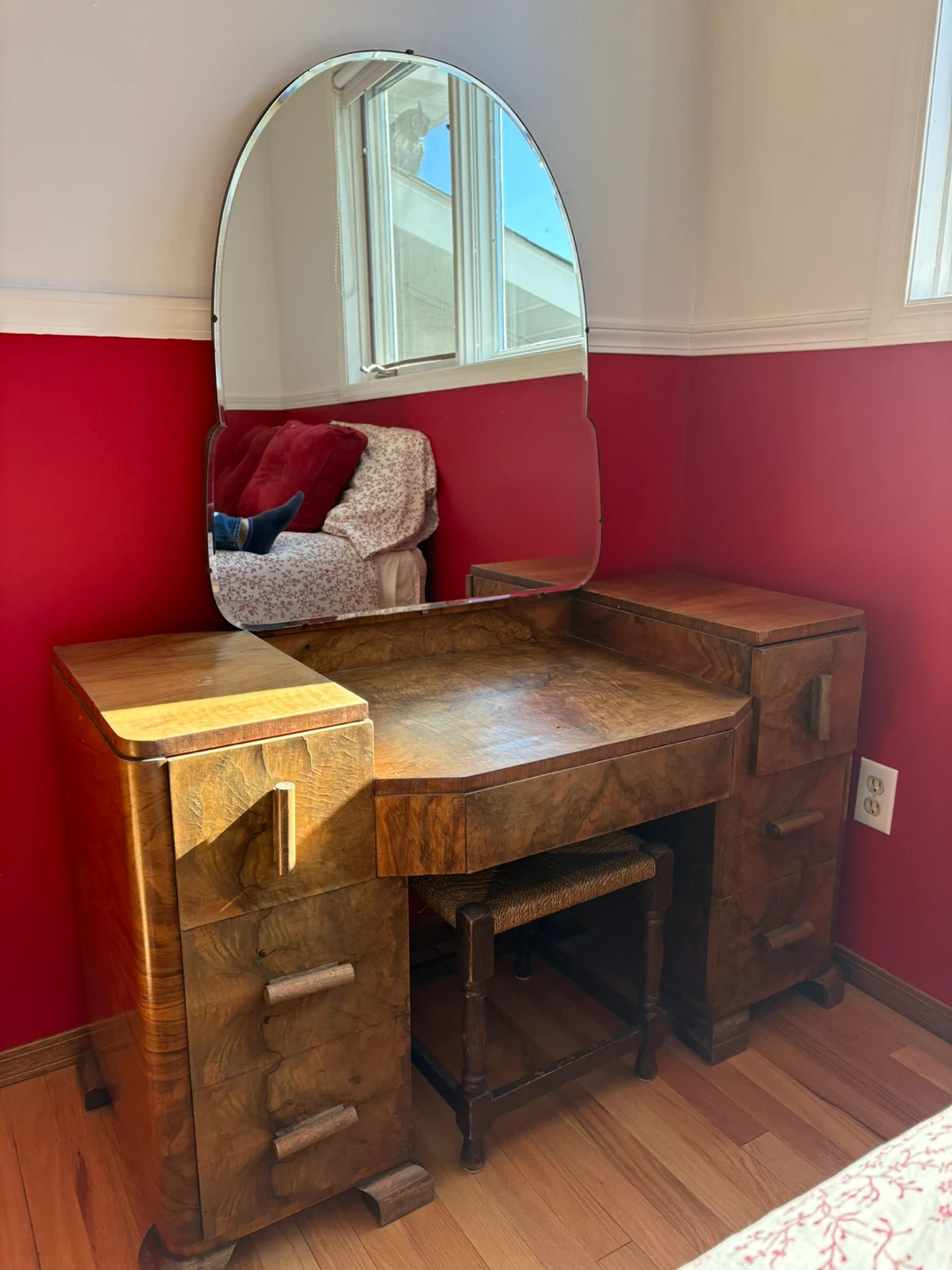 Vintage Vanity Dressing Table with Mirror and Stool
