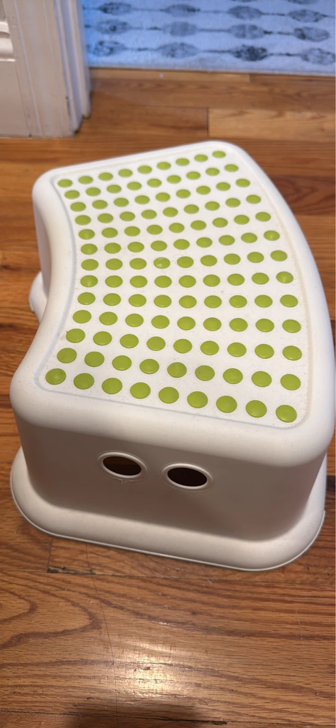 White Step Stool with Green Dots
