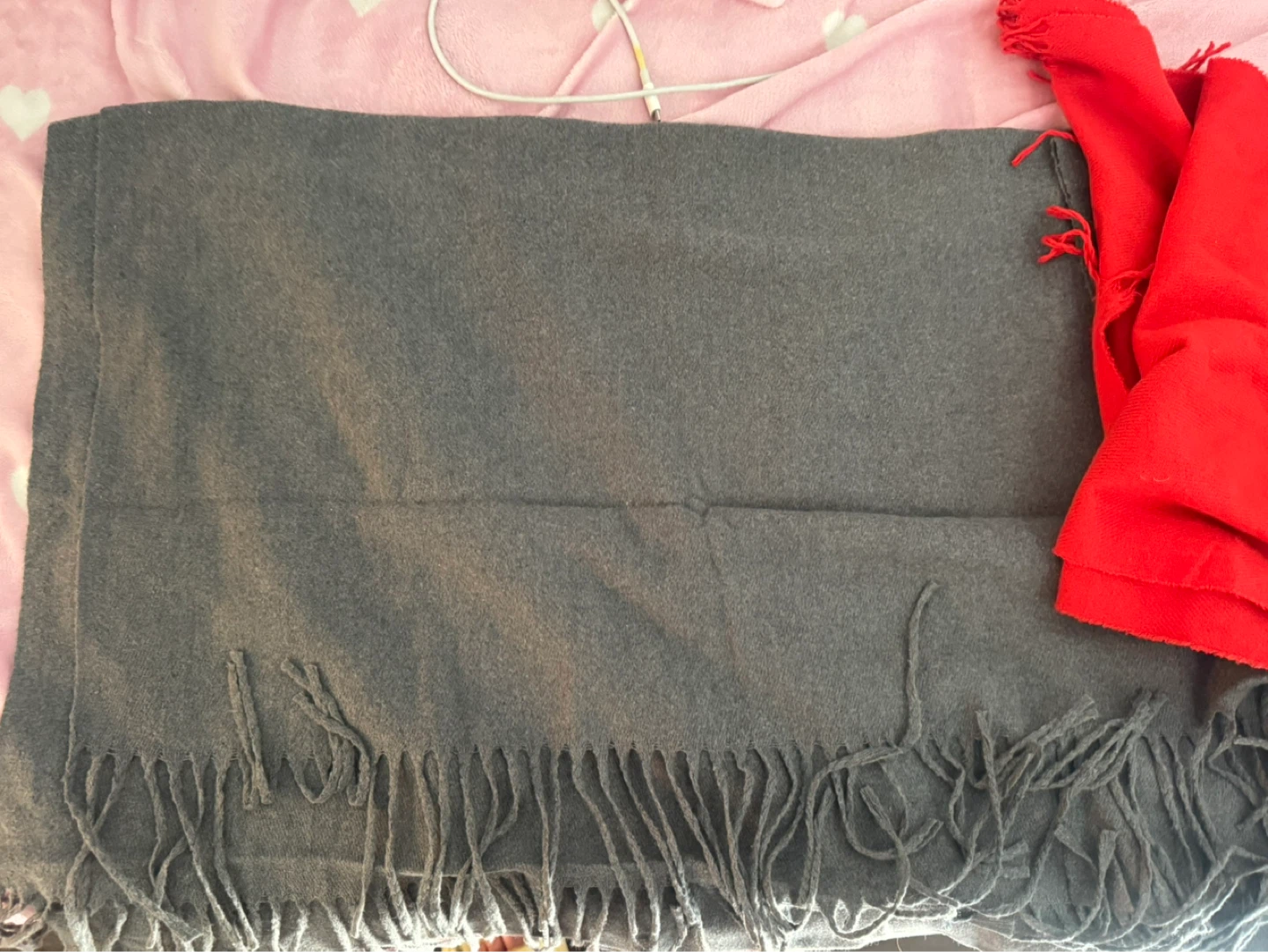 Grey and Red Scarf with Fringe - photo 2