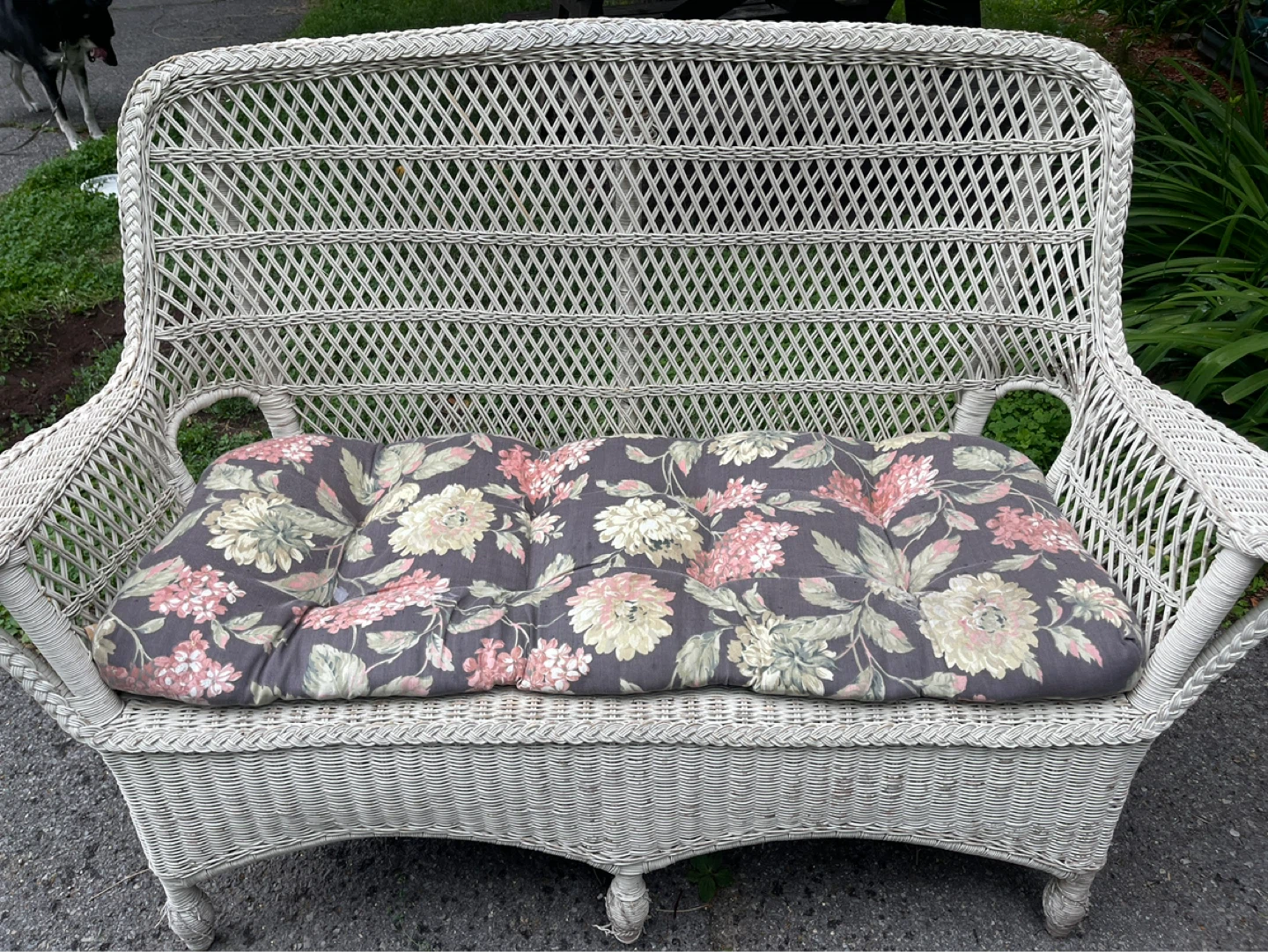 Wicker Loveseat with Floral Cushions - photo 2